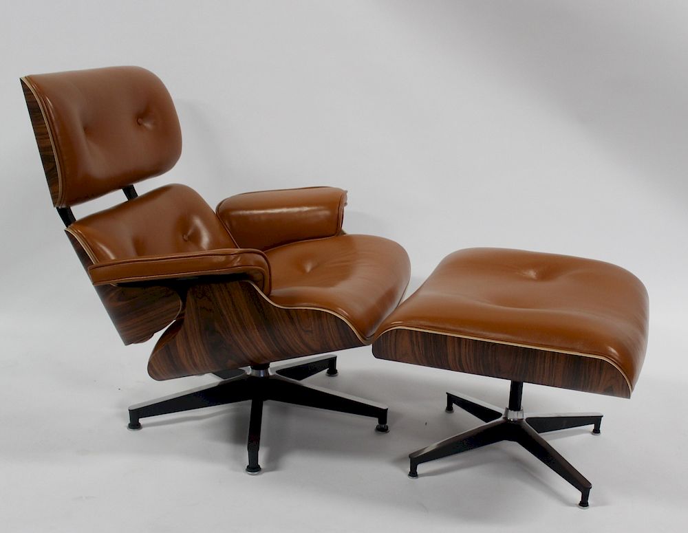 Appraisal: Vintage Eames Style Lounge Chair and Ottoman Great quality Dimensions