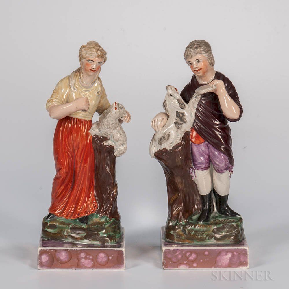 Appraisal: Pair of Pink Lustre Decorated Figures Pair of Pink Lustre