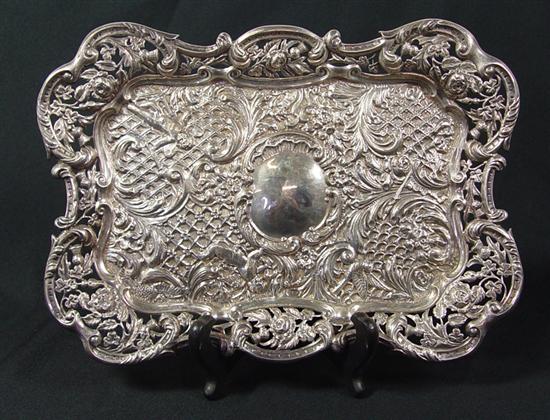 Appraisal: Rectangular Silver Tray Rococo style with cherubs roses thistles in