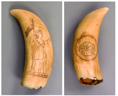 Appraisal: Five American whale teeth th c with later scrimshaw decoration