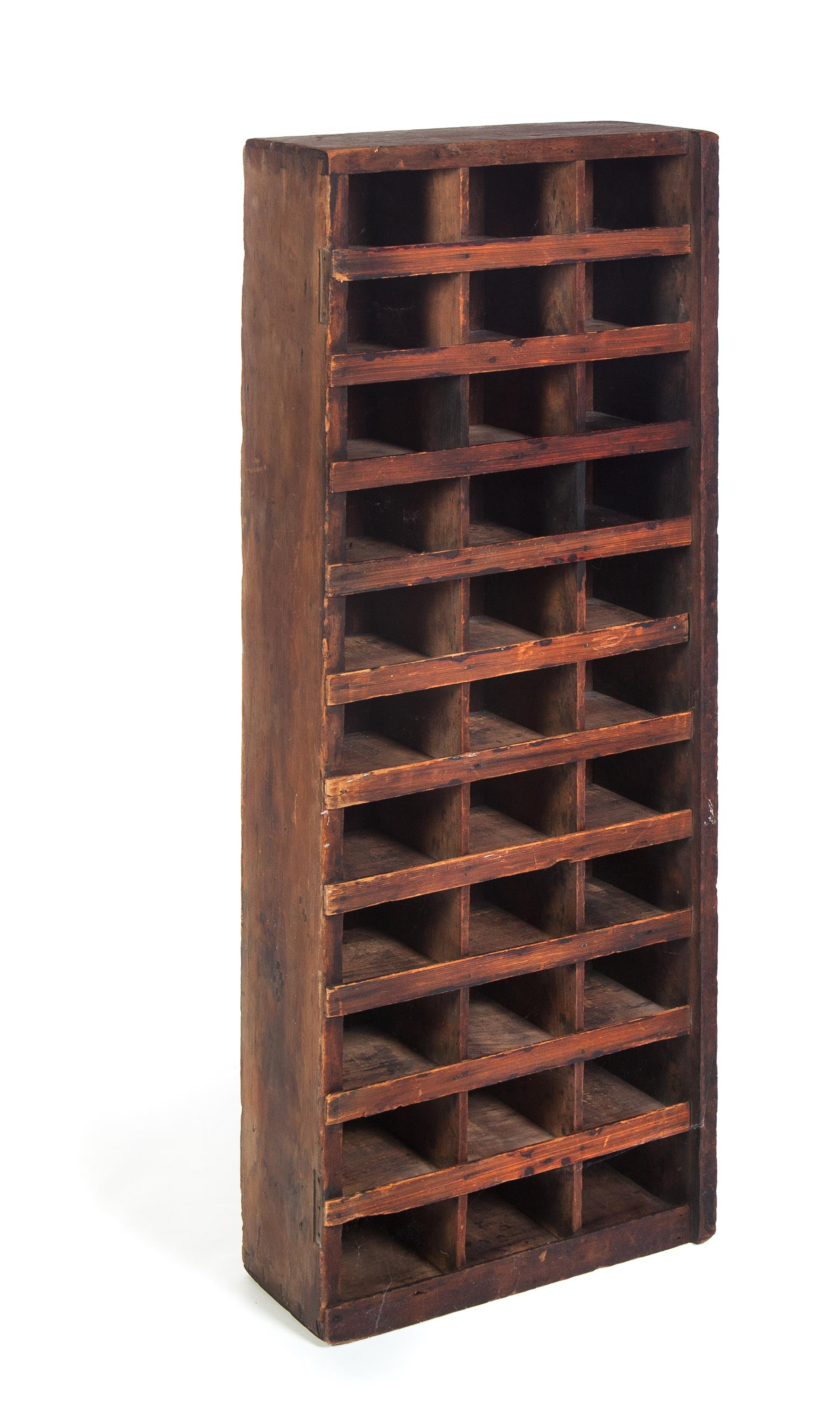 Appraisal: DIVIDED SHELF UNIT Nineteenth century Dovetailed pine divided storage box