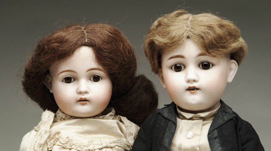 Appraisal: LOT OF GERMAN BISQUE HEAD DOLLS DRESSED AS BRIDE AND