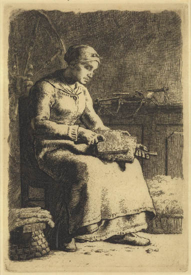 Appraisal: JEAN-FRAN OIS MILLET La Cardeuse Etching printed in brownish-black on