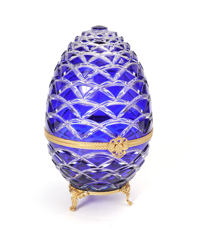 Appraisal: LARGE FABERGE COBALT CRYSTAL EGG Cobalt cut to clear with