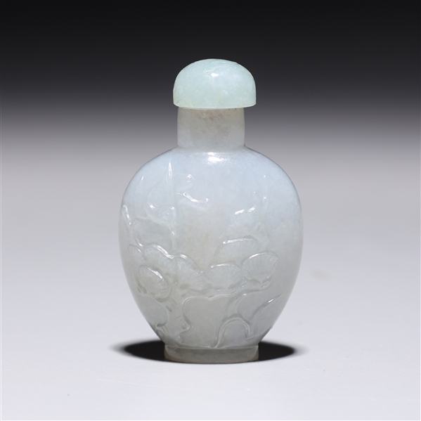 Appraisal: Chinese carved jadeite snuff bottle with birds and flowers in