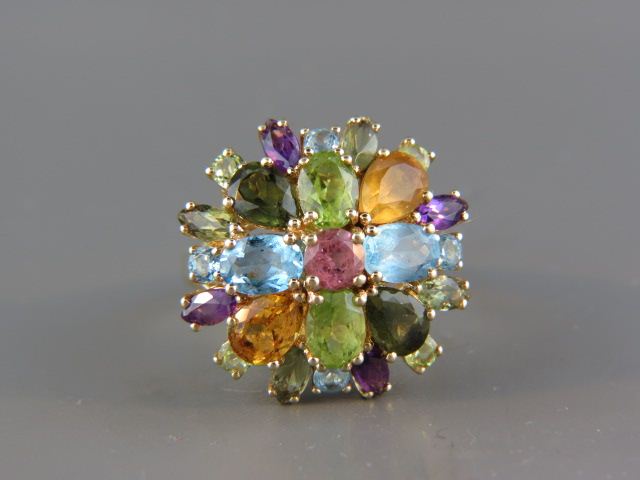 Appraisal: Gemstone Ring gems including amethyst peridot citrine tourmaline blue topaz