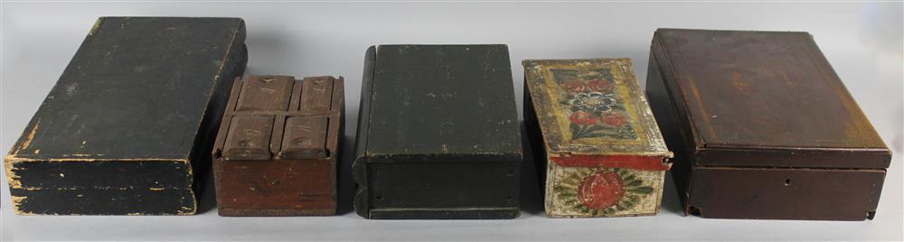 Appraisal: COLLECTION OF ANTIQUE BOXES including a folk art painted box