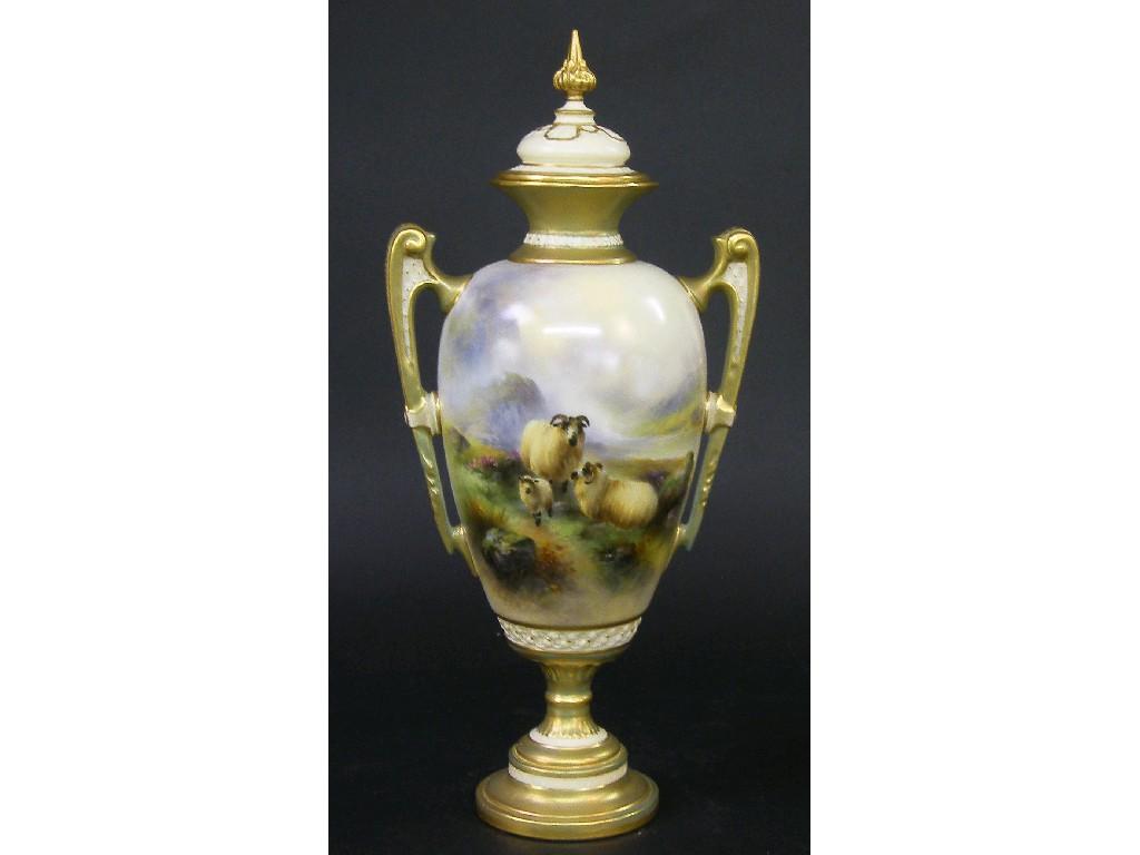 Appraisal: Royal Worcester twin handled vase and cover by Harry Davis