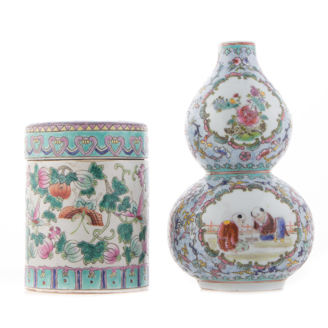 Appraisal: Two Chinese porcelain articles covered box with fruit and insect