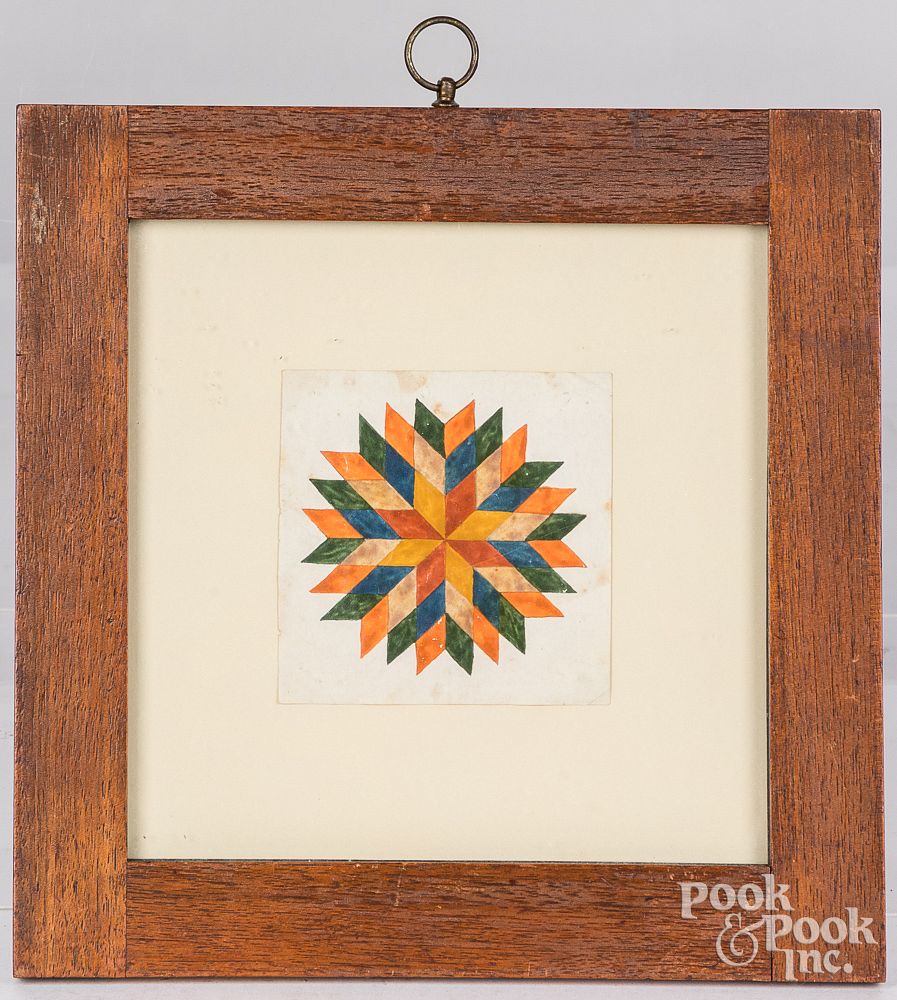 Appraisal: Watercolor fraktur reward of merit star drawing Watercolor fraktur reward