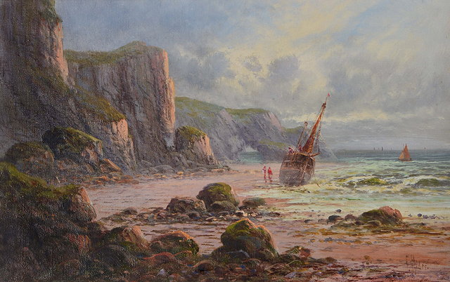 Appraisal: FRANK HIDER - A beached sailing vessel off the coast