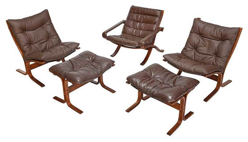 Appraisal: Modern Bentwood and Leather Upholstered Suite three chairs and two