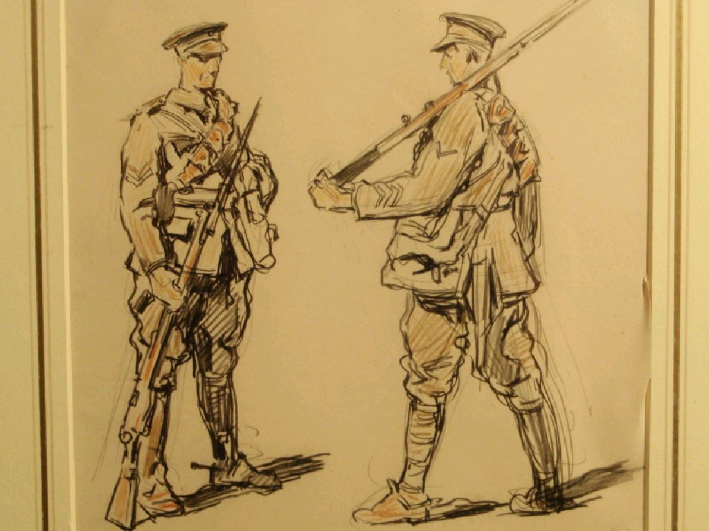 Appraisal: Style of Henry Schafer Sketch of two WWI officers cm