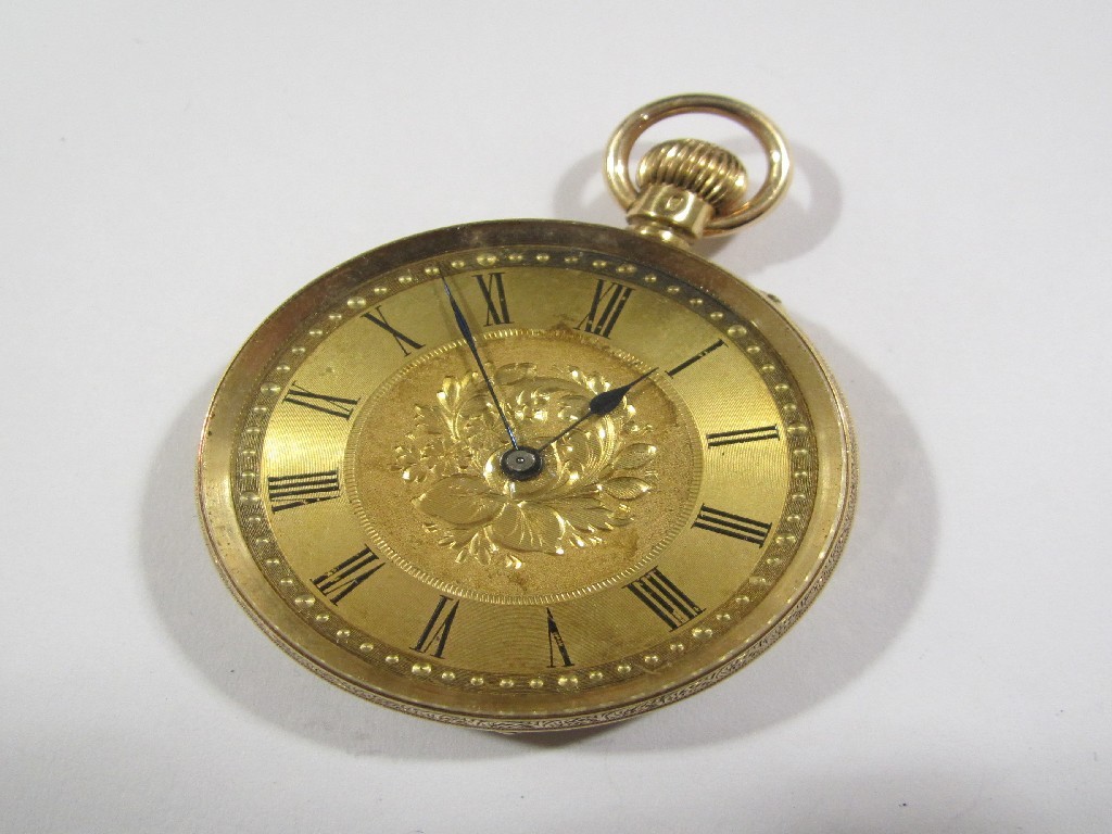 Appraisal: Eighteen carat gold cased open faced fob watch with gilt