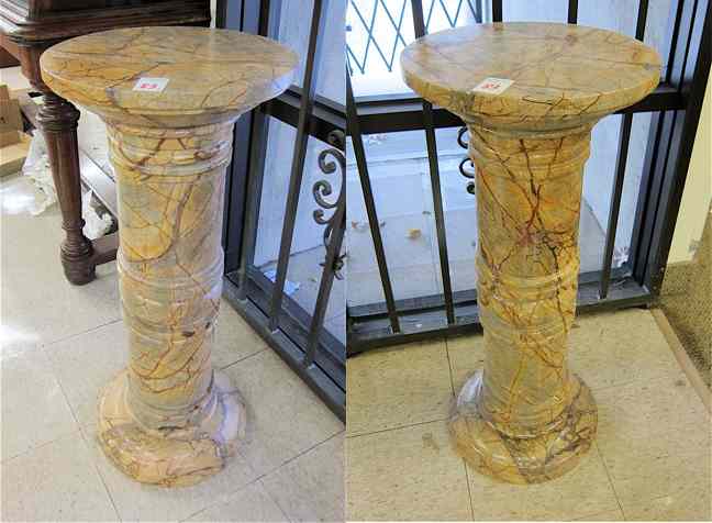 Appraisal: A PAIR OF ROSA ALTANTIDE MARBLE PEDESTALS each with round