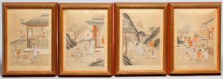 Appraisal: Chinese Inks on Silk Panel Paintings Depicting various scenes of