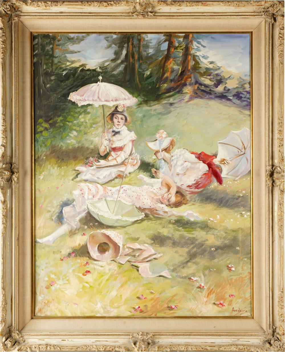 Appraisal: TH ST CENTURY VICTORIAN PICNICoil on canvas signed lower right