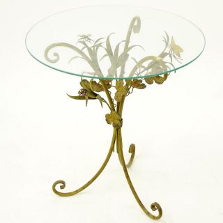 Appraisal: Mid-Century Italian Tole Occasional Table With Leaves and Insects Unsigned