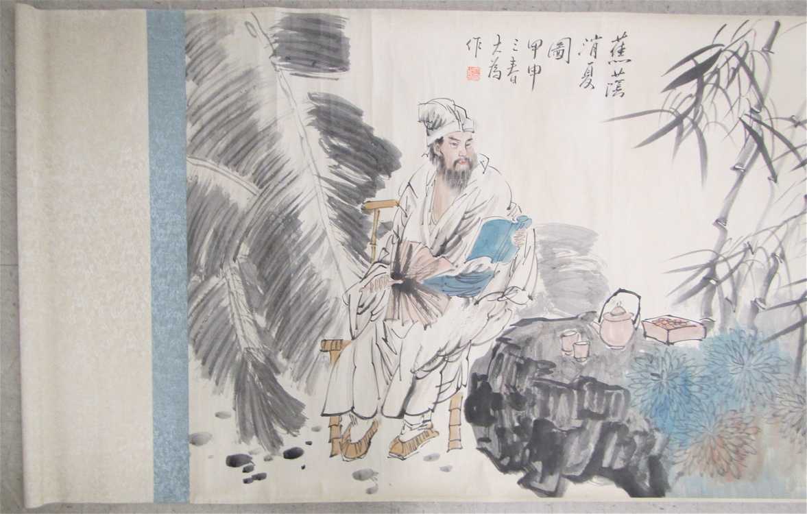 Appraisal: TWO MONUMENTAL CHINESE SCROLLS ink washes on paper figures in