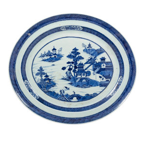 Appraisal: A Chinese Export Canton Blue and White Porcelain Platter Width