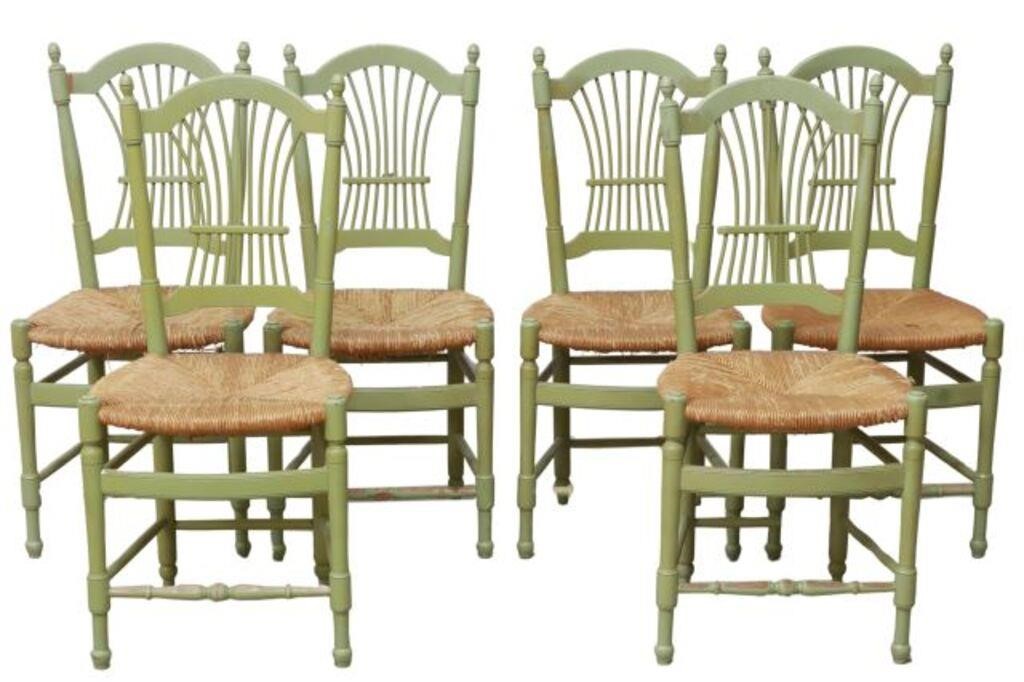 Appraisal: lot of French Provincial painted side chairs th c spindle