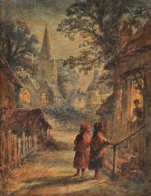 Appraisal: th Century British Watercolor Initialed W C Village lane in