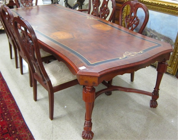 Appraisal: LONG BURL WALNUT AND MAHOGANY FINISHED BANQUET TABLE English Restoration