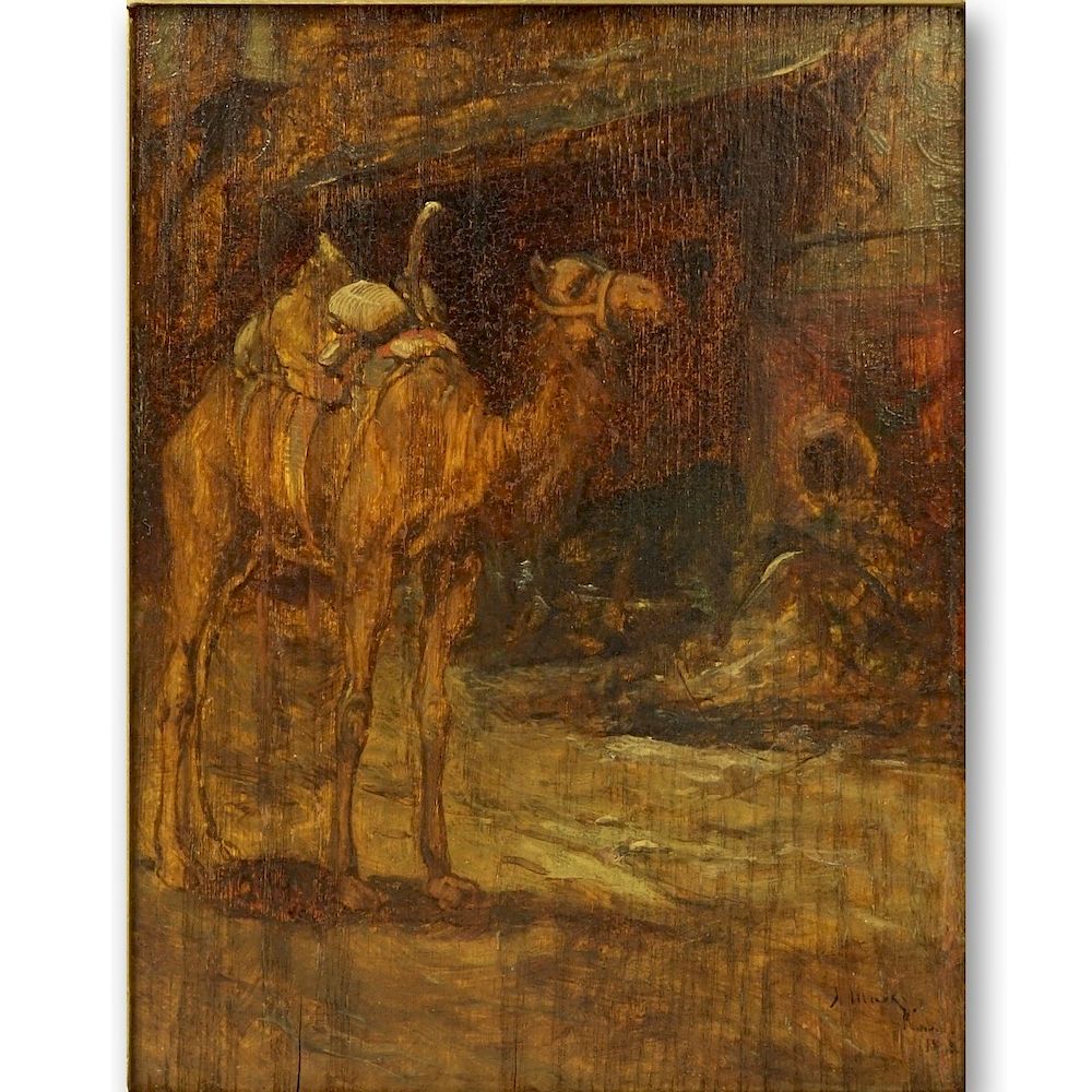 Appraisal: Orientalist School Oil On Board Camel Orientalist School Oil On