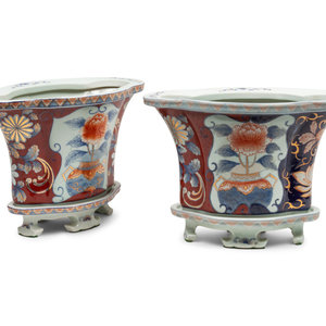 Appraisal: A Pair of Imari Palette Porcelain Jardinieres th Century Height