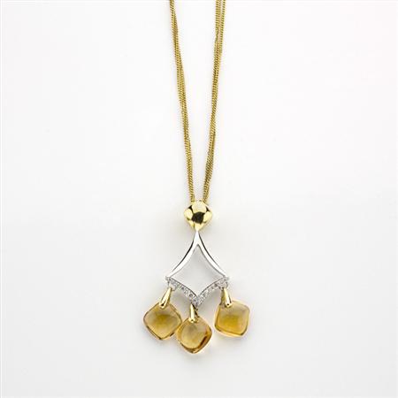 Appraisal: Gold Diamond and Citrine Pendant-Necklace Estimate -