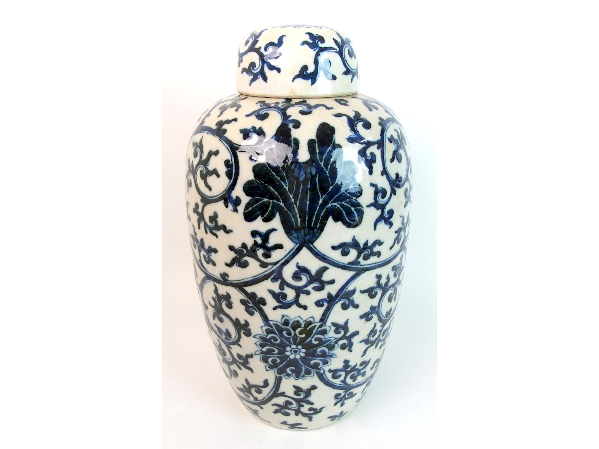 Appraisal: A Chinese blue and white oviform vase and coverpainted with