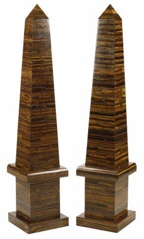 Appraisal: pair Monumental tiger's eye faced obelisks approx h w d