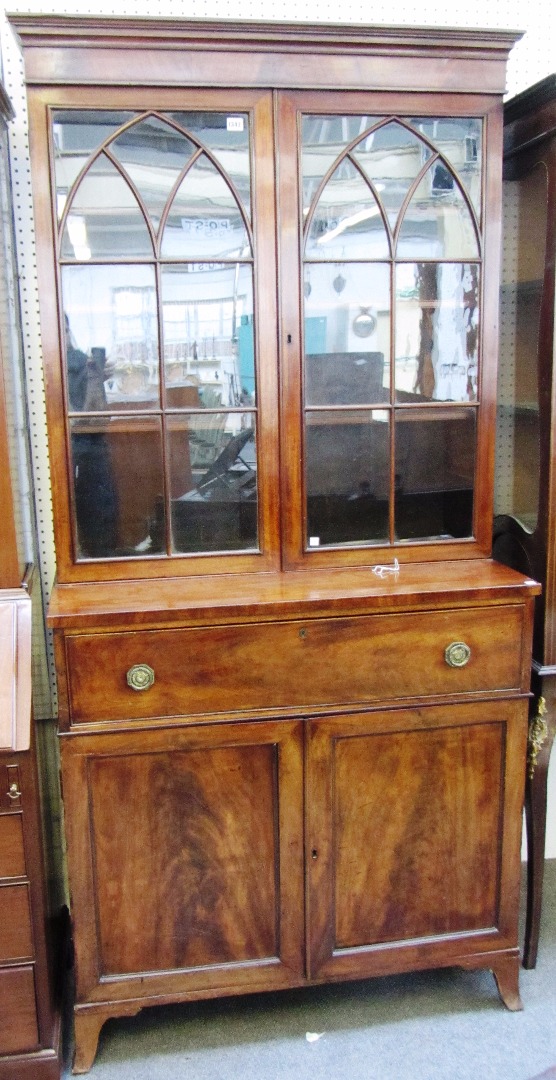 Appraisal: A George III mahogany secretaire bookcase the pair of astragal