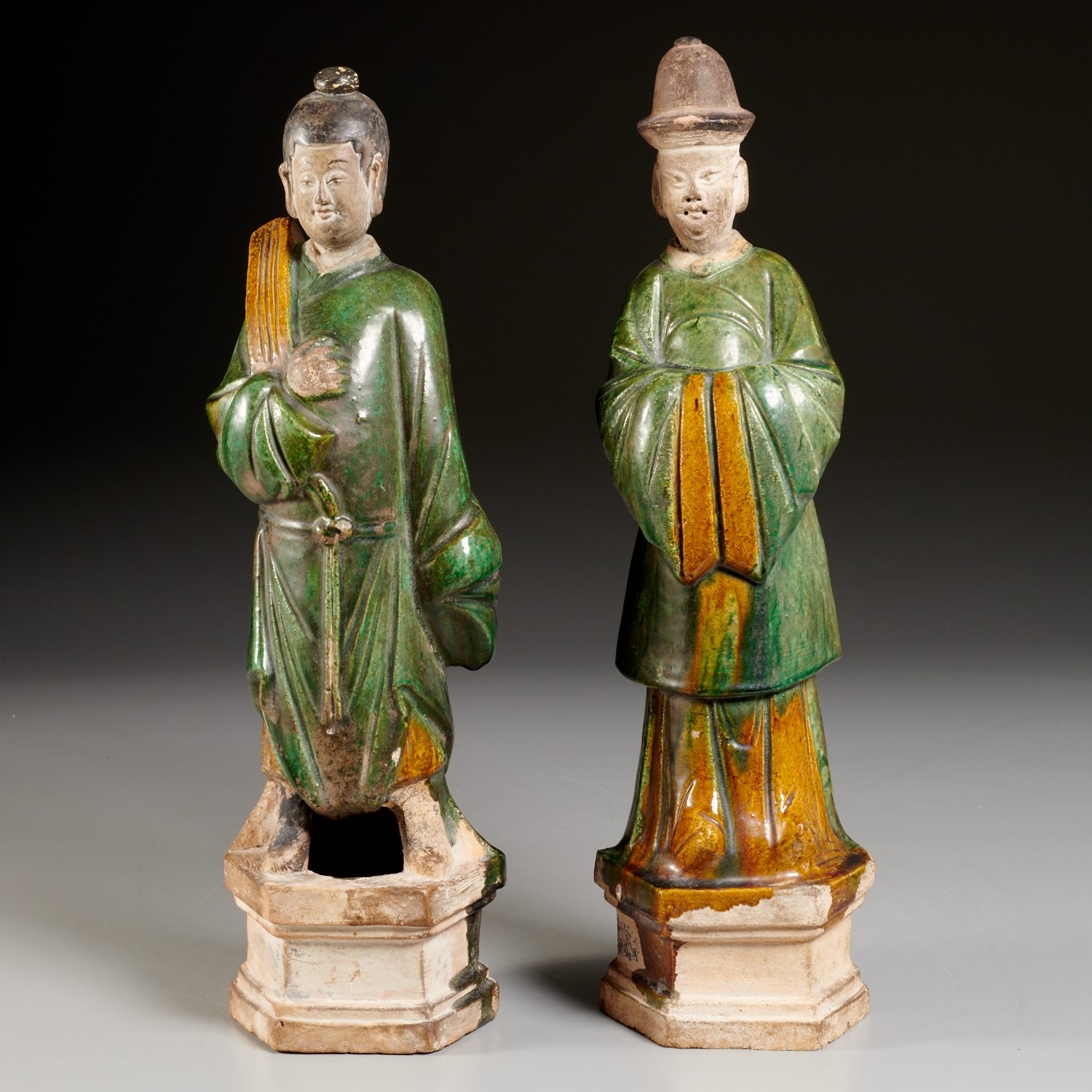 Appraisal: PAIR LARGE CHINESE GLAZED EARTHENWARE ATTENDANTS Ming Dynasty - AD