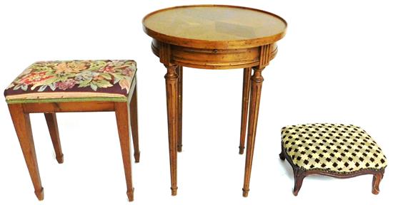 Appraisal: Three th C French style stands and stools occasional table