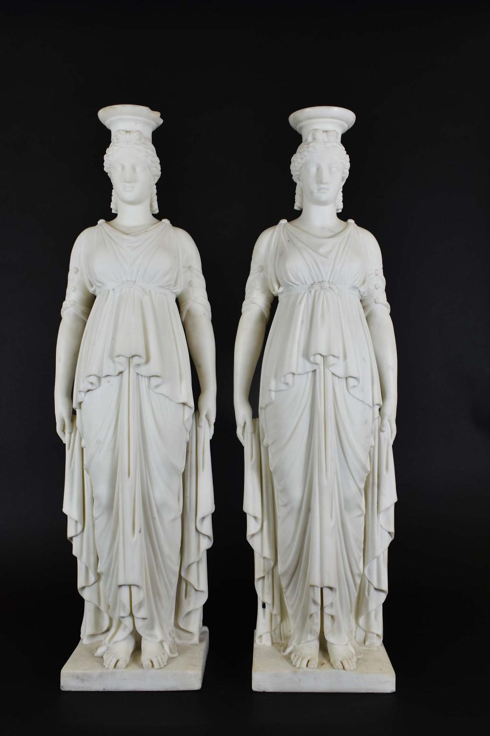 Appraisal: PAIR OF LARGE CARRARA MARBLE FIGURES th Century Each well-carved