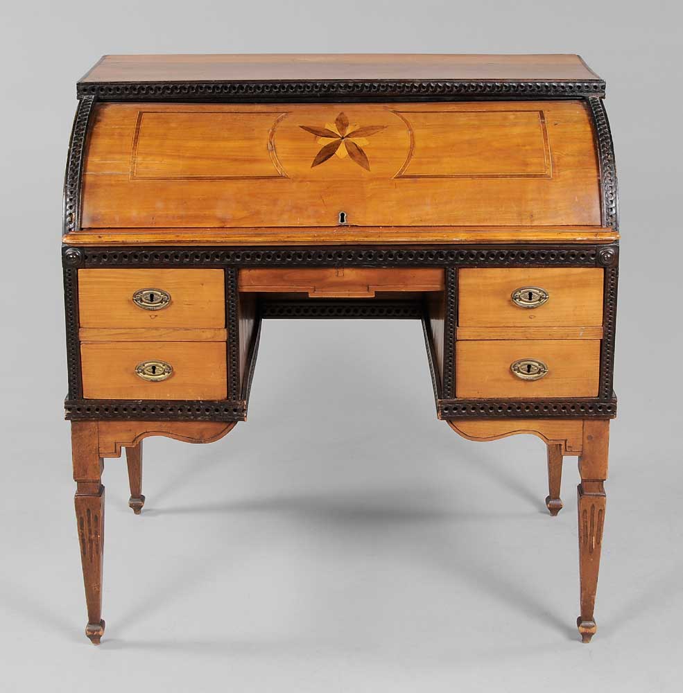 Appraisal: Provincial Louis XVI Style Inlaid Fruitwood Cylinder Desk French th