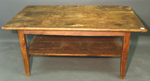 Appraisal: Primitive pine table c with a three-board top and pinned