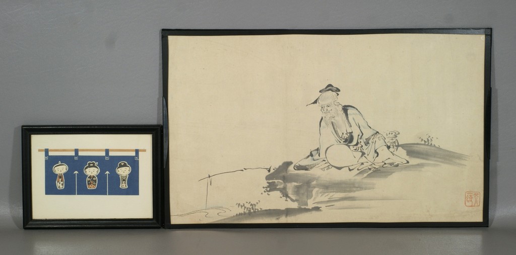 Appraisal: Chinese watercolor of a fisherman together with a small framed