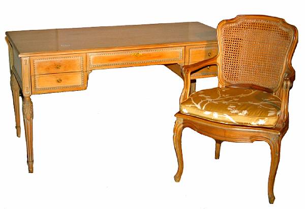 Appraisal: Louis XVI style bleached wood desk together with a Louis