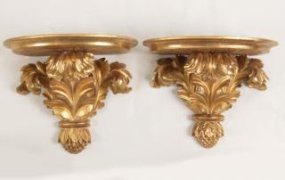 Appraisal: PAIR OF TH C ITALIAN GILT WOOD WALL SCONCES PAIR