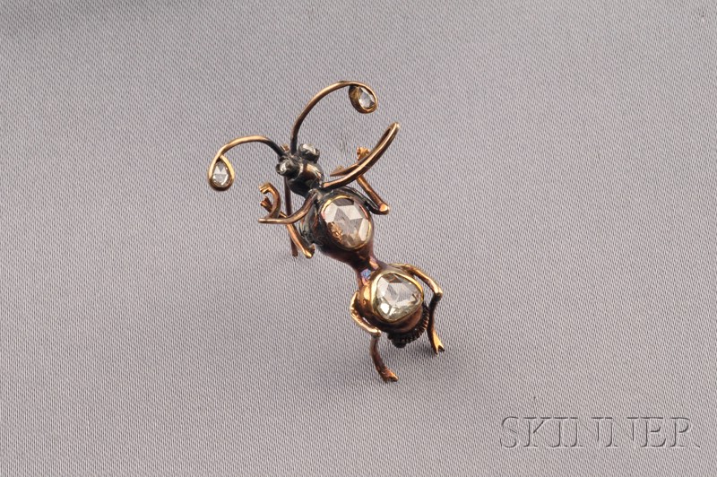 Appraisal: Antique Diamond Insect Brooch the ant with rose-cut diamond body