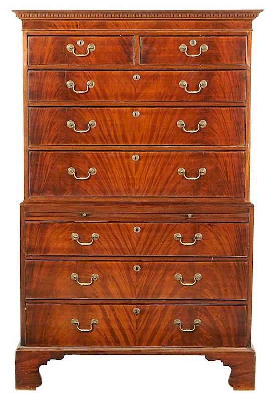 Appraisal: George III Figured Mahogany Chest On Chest British th century