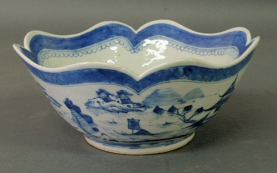 Appraisal: Chinese blue and white Canton porcelain bowl c with rain