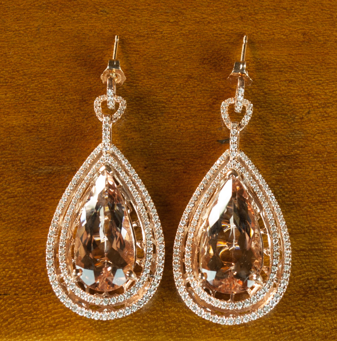 Appraisal: PAIR OF MORGANITE AND DIAMOND EARRINGS each k rose gold