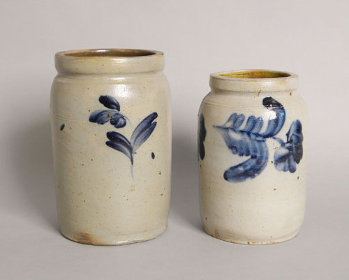 Appraisal: Two Pennsylvania stoneware crocks th c with cobalt floral decoration