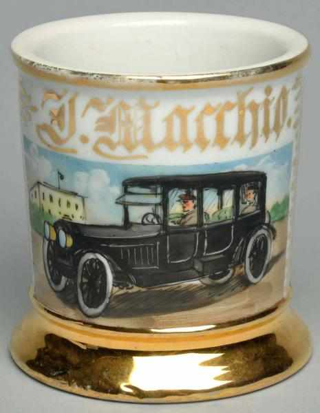 Appraisal: Automobile Shaving Mug Gilt name J Macchio Nice image of