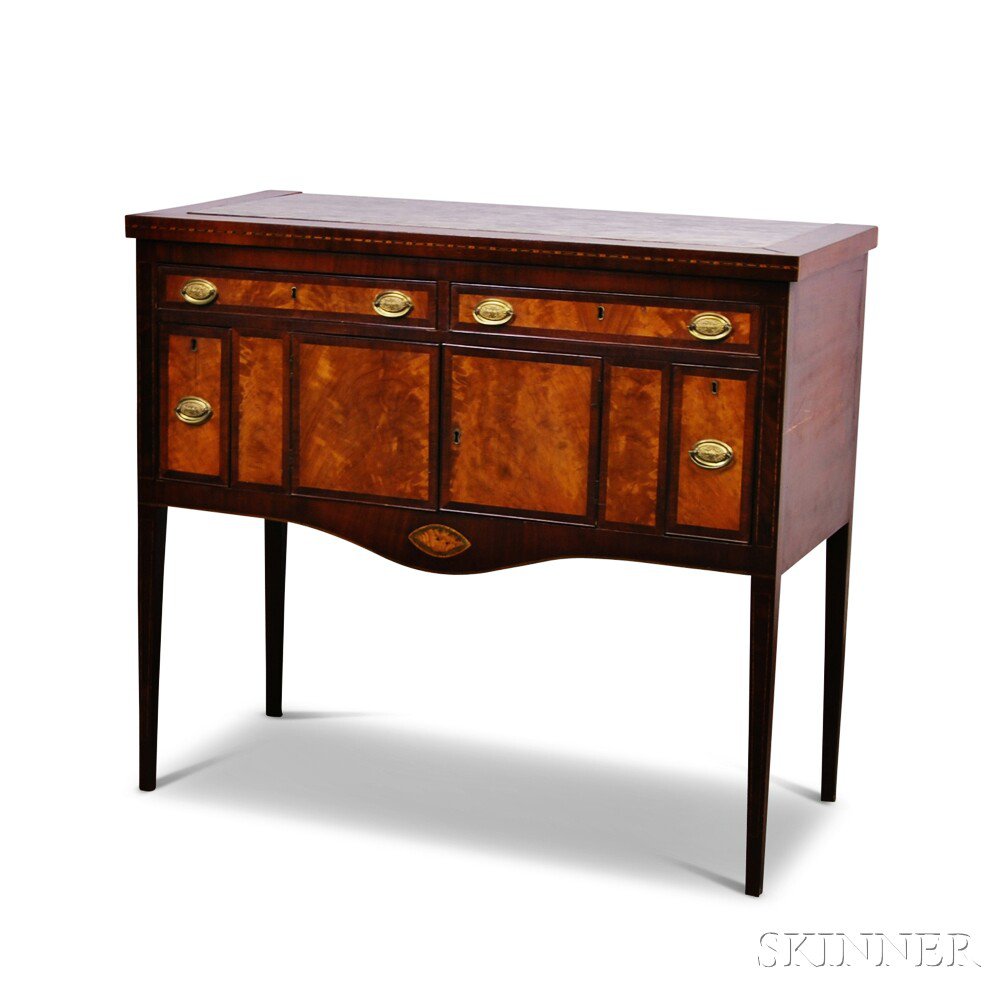 Appraisal: Federal-style Mahogany Marble-top Sideboard the rectangular top with inlaid edges