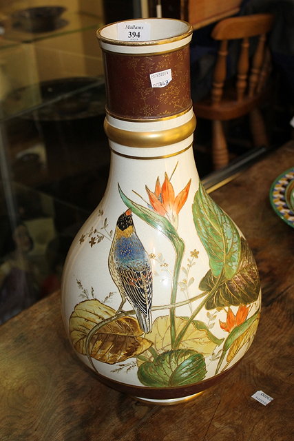 Appraisal: A LARGE WEDGWOOD POTTERY AESTHETIC BOTTLE VASE painted with birds