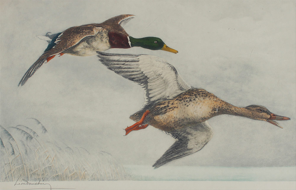 Appraisal: DANCHIN Leon French - Ducks in Flight Colored Etching Sight